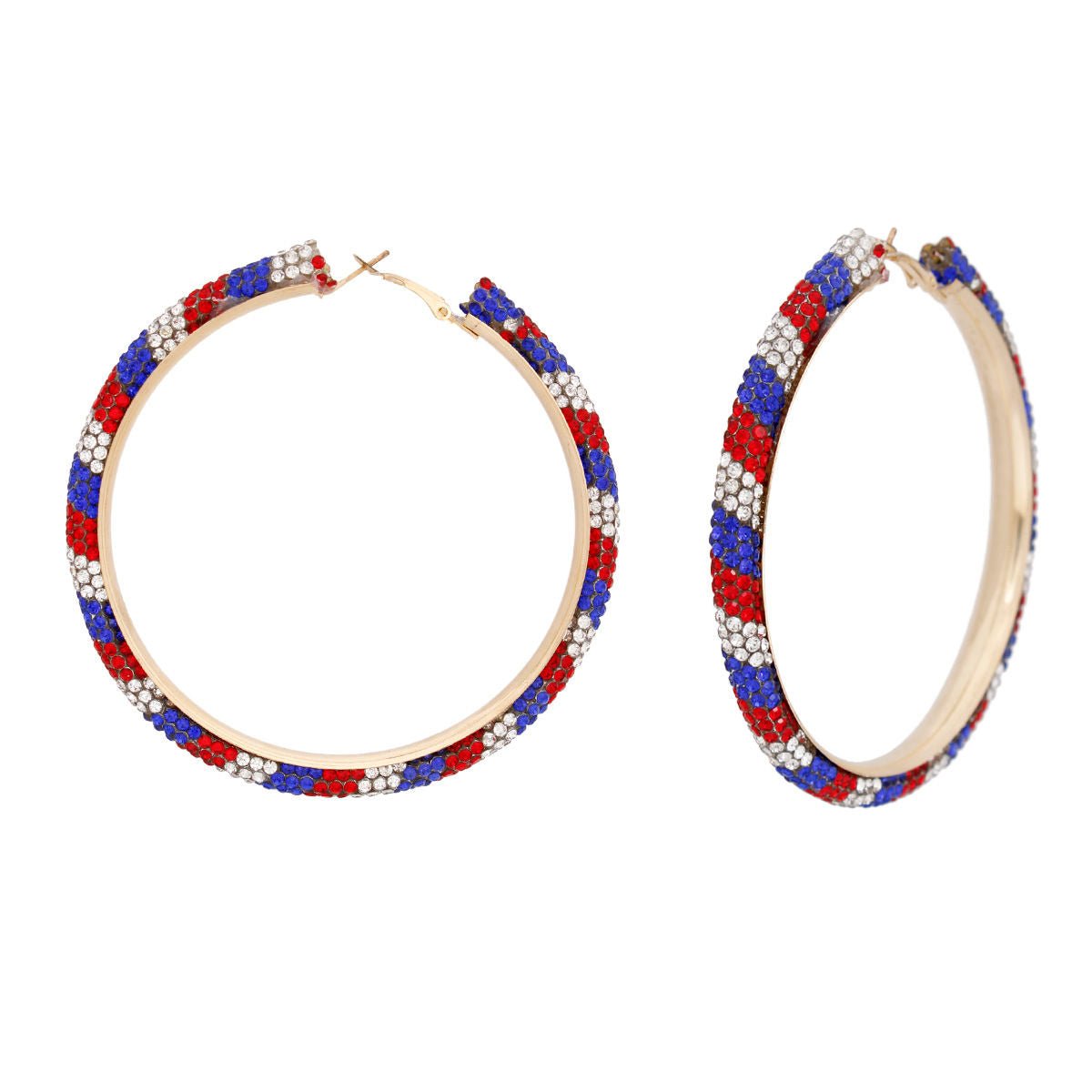 Hoop Red White Blue Tube Rhinestone 3" Earrings - Cowgirltops.com