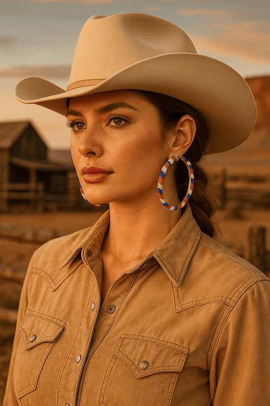 Hoop Red White Blue Tube Rhinestone 3" Earrings - Cowgirltops.com