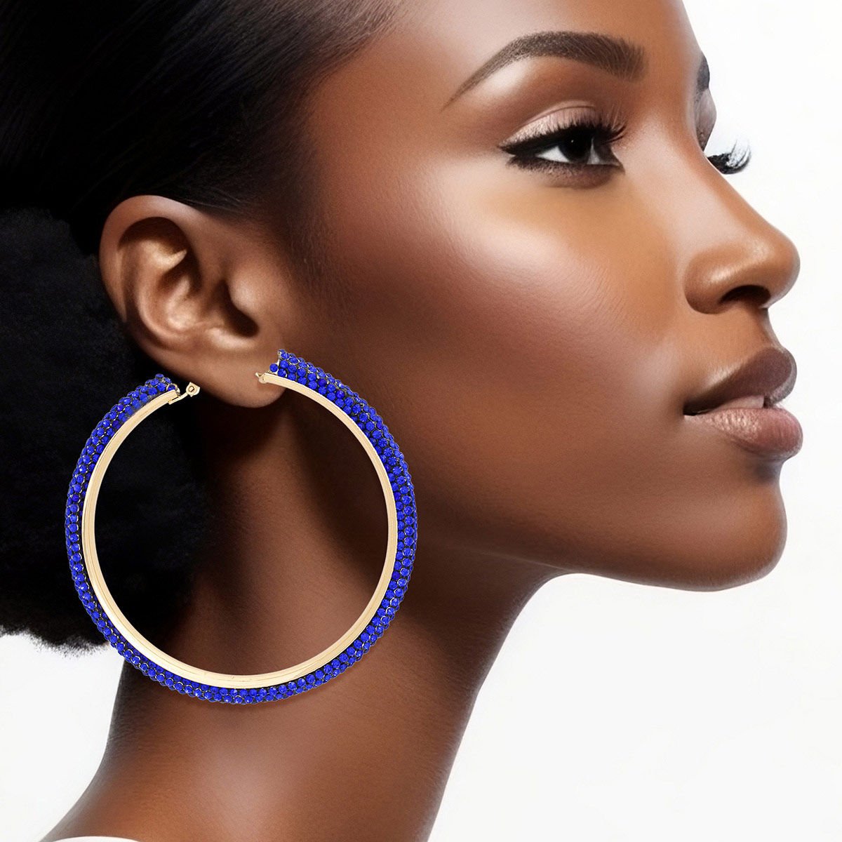 Hoop Royal Blue Tube Rhinestone 3" Earrings Women - Cowgirltops.com