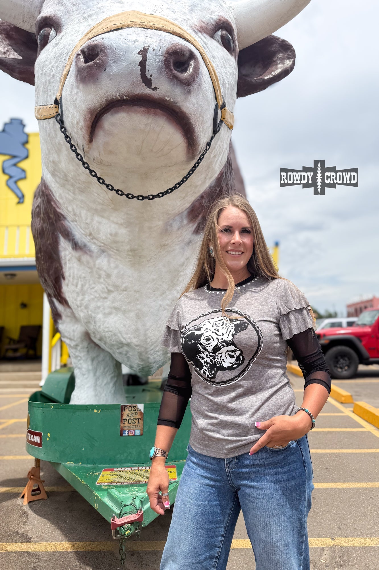 Howdy Hereford Mesh Sleeve Top - Cowgirltops.com