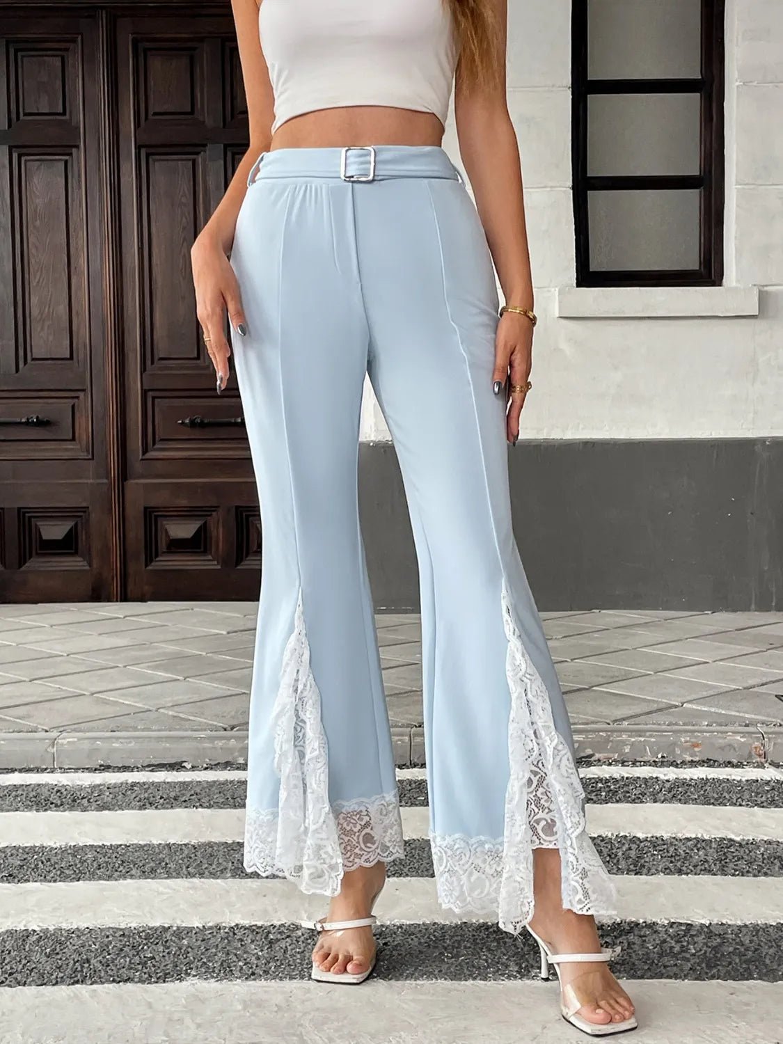Lace Trim Flare Leg Pants - Cowgirltops.com
