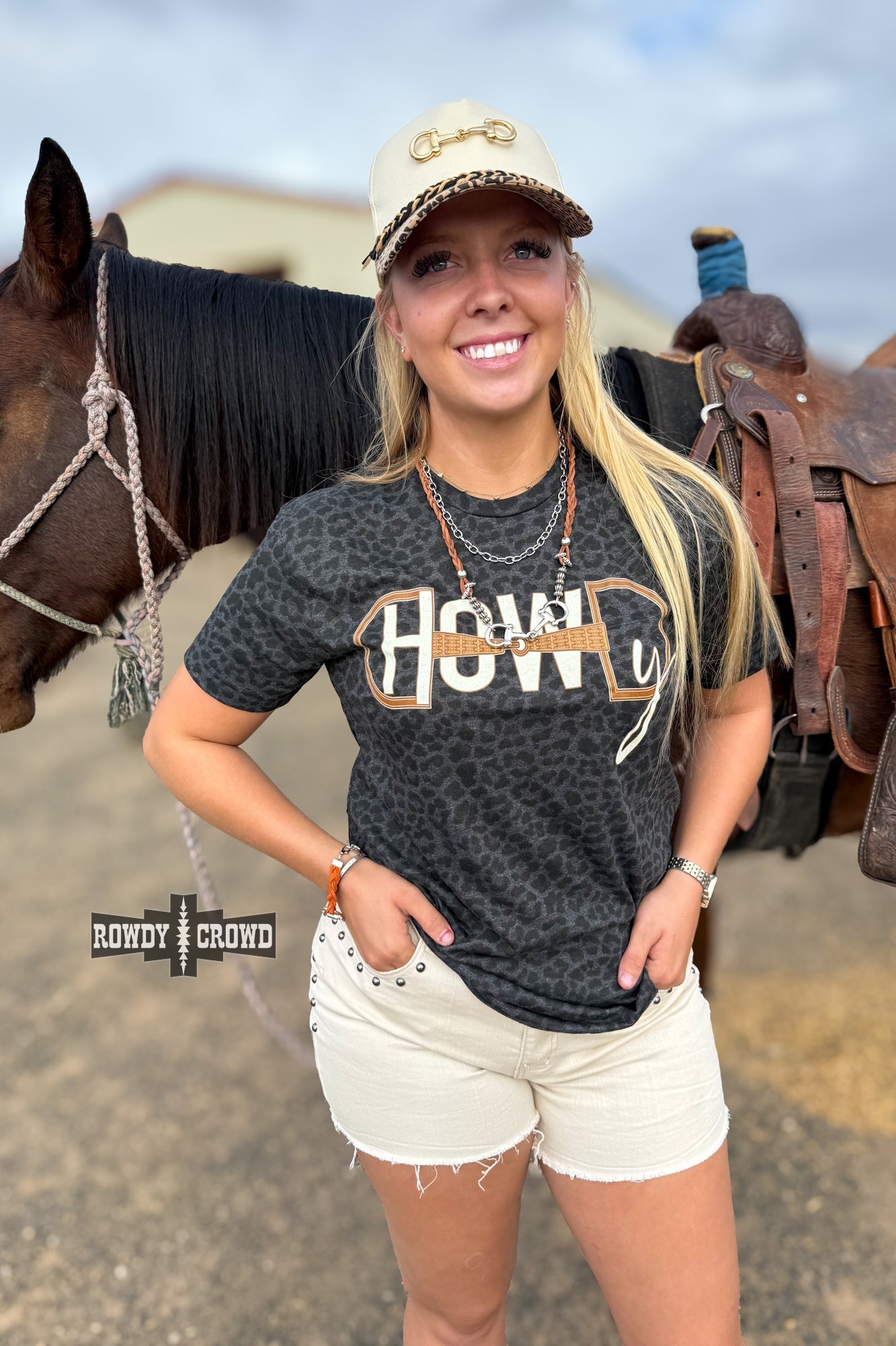 Leopard Howdy Bit Tee - Cowgirltops.com