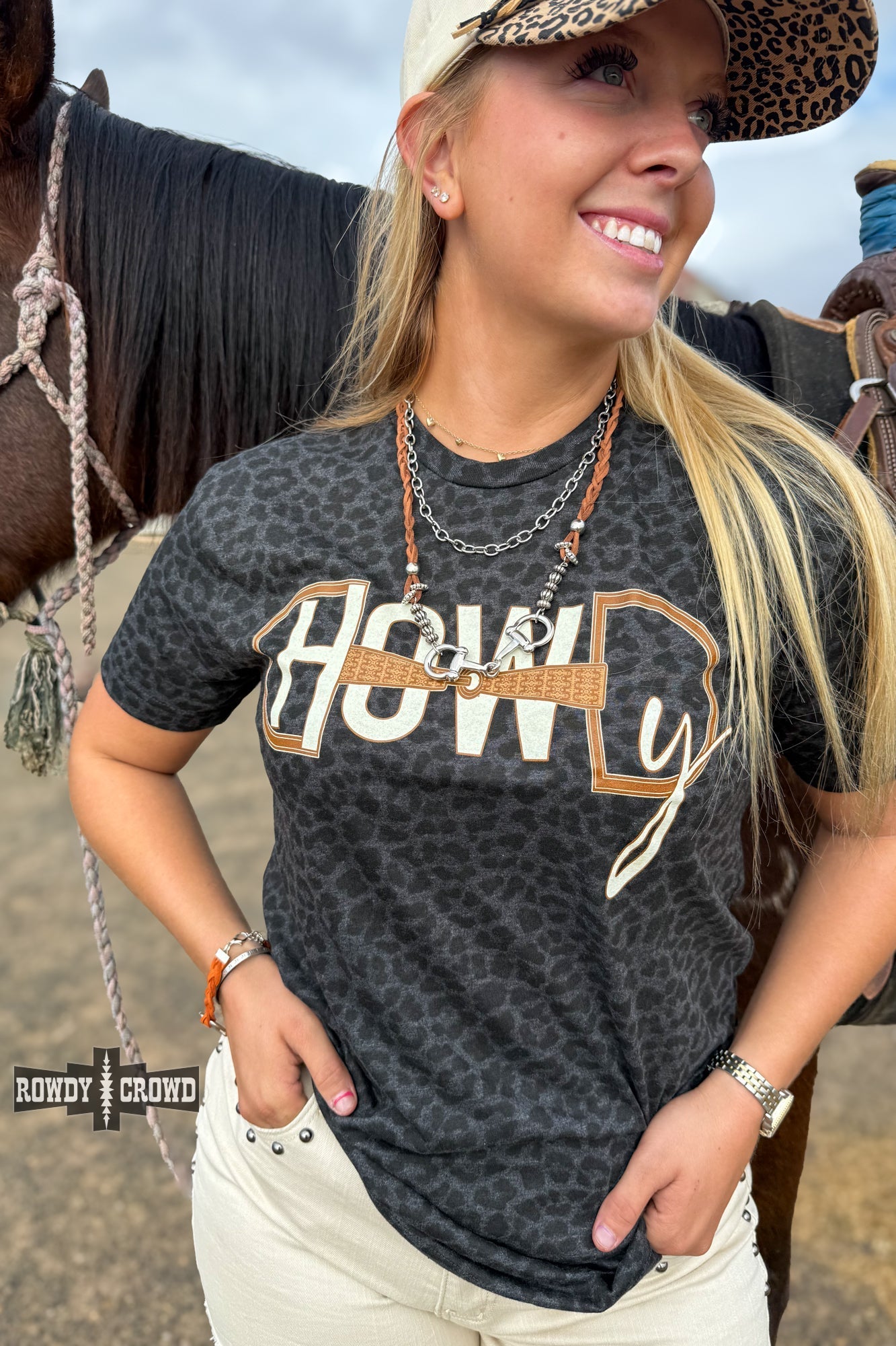 Leopard Howdy Bit Tee - Cowgirltops.com