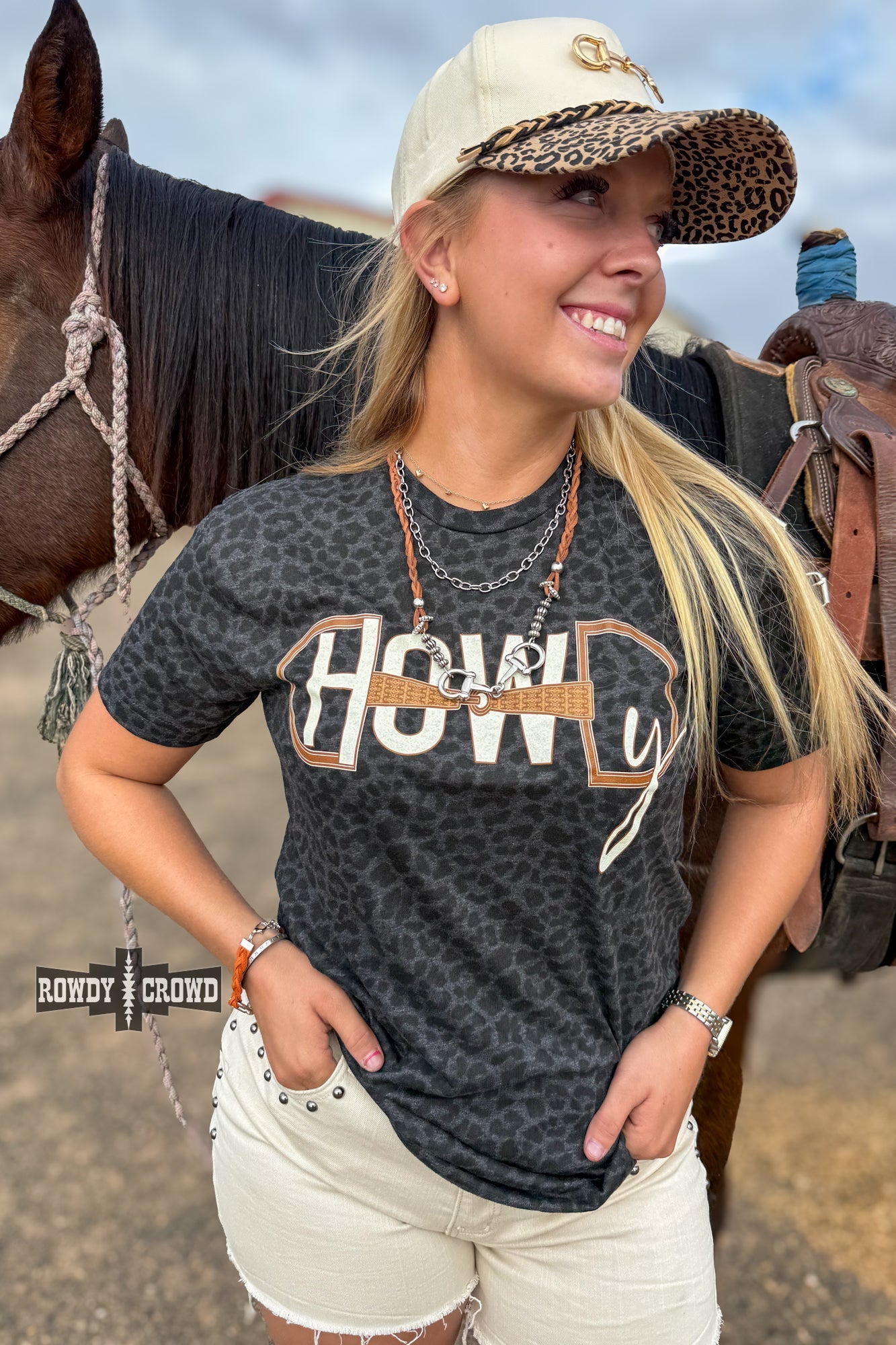 Leopard Howdy Bit Tee - Cowgirltops.com