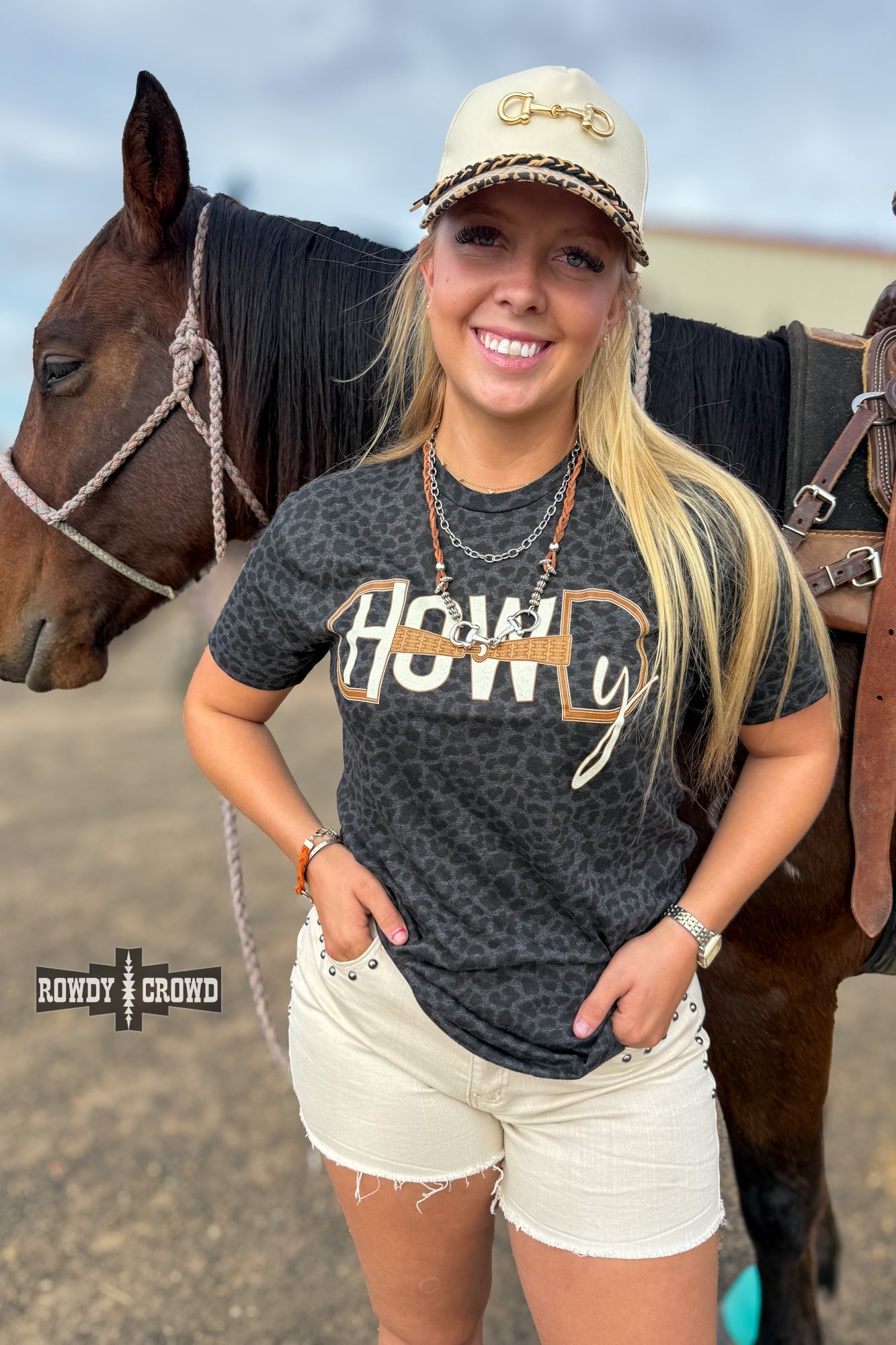 Leopard Howdy Bit Tee - Cowgirltops.com