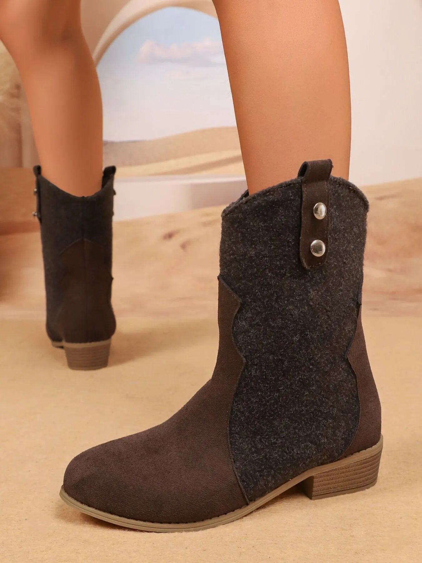 Mid - Calf Western Boots with Block Heels - Cowgirltops.com