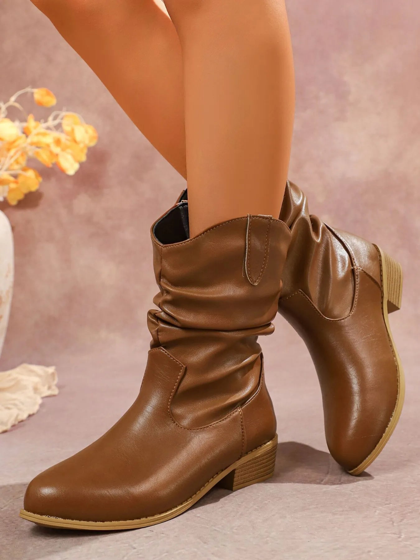 Mid - Calf Western Boots with Block Heels - Cowgirltops.com