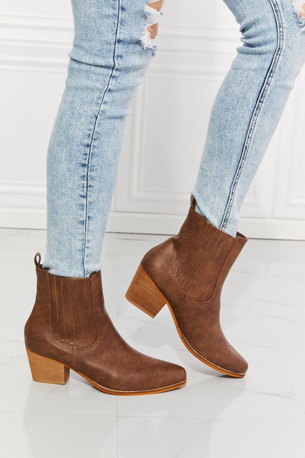 MMShoes Love the Journey Stacked Heel Chelsea Boot in Chestnut - Cowgirltops.com