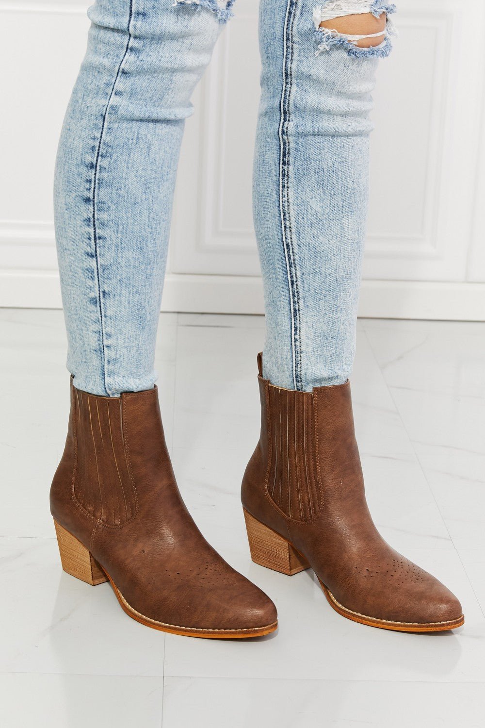 MMShoes Love the Journey Stacked Heel Chelsea Boot in Chestnut - Cowgirltops.com