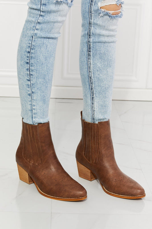MMShoes Love the Journey Stacked Heel Chelsea Boot in Chestnut - Cowgirltops.com