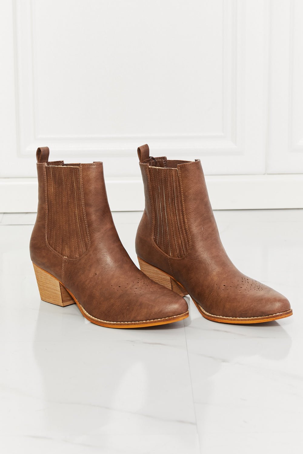 MMShoes Love the Journey Stacked Heel Chelsea Boot in Chestnut - Cowgirltops.com