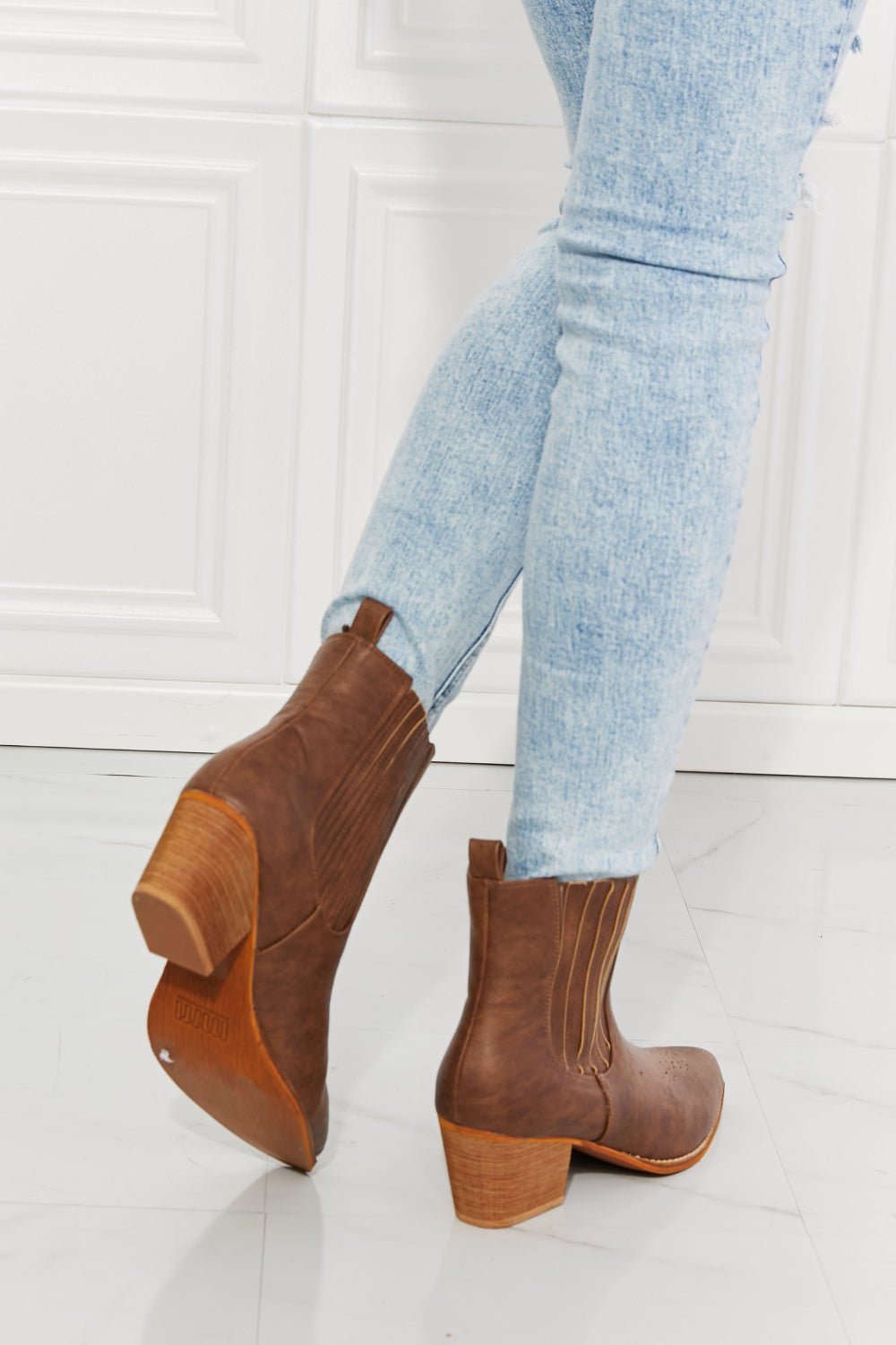 MMShoes Love the Journey Stacked Heel Chelsea Boot in Chestnut - Cowgirltops.com