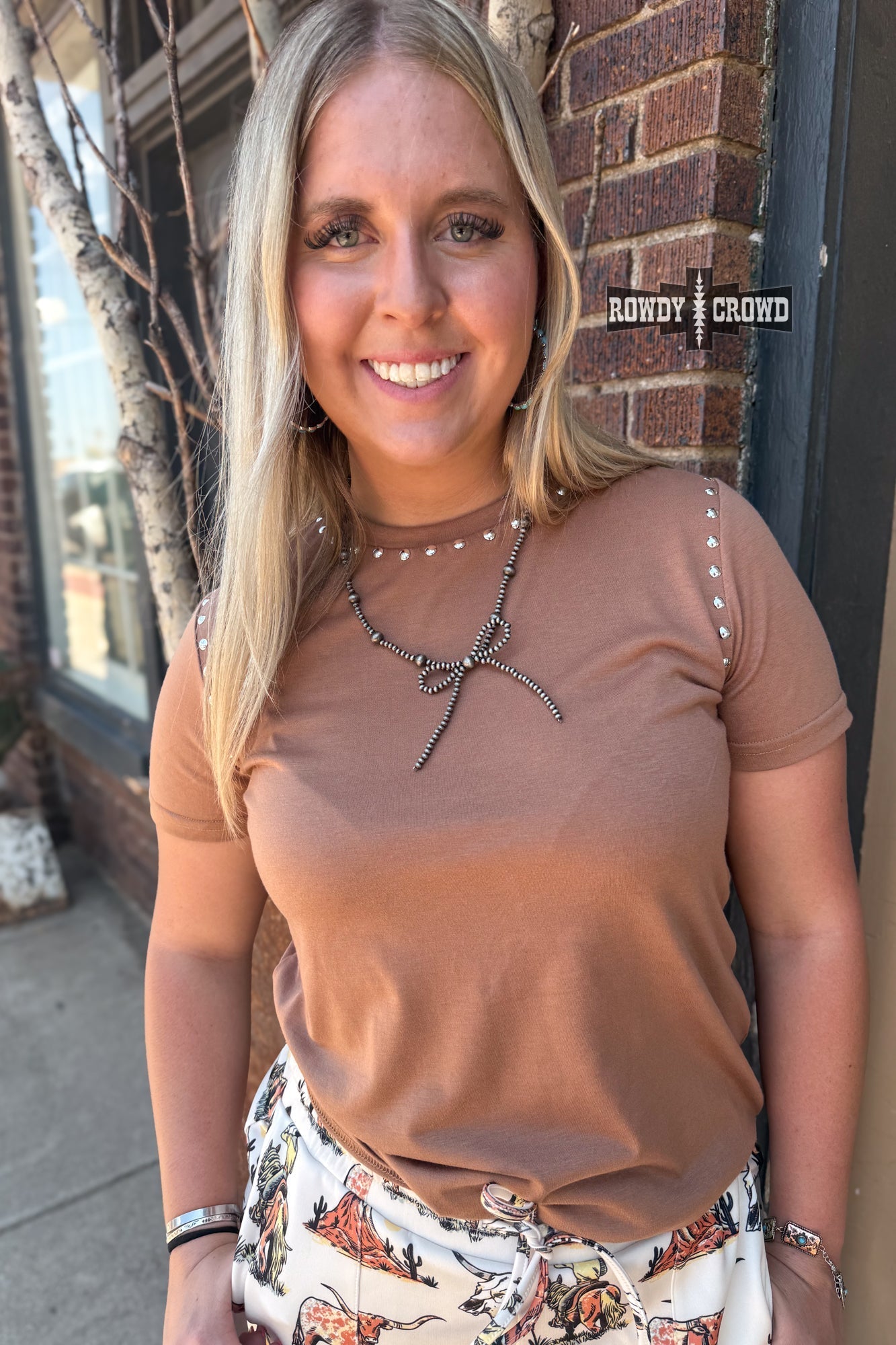 MOCHA - Starry Stud Tee - Cowgirltops.com