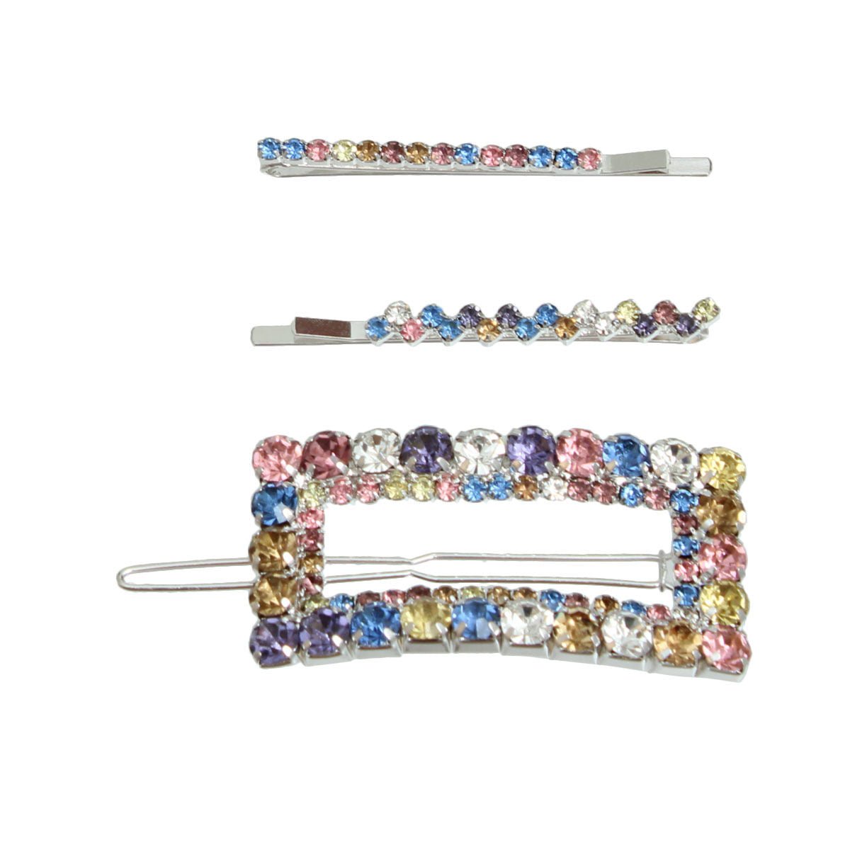 Multi Rhinestone Silver Hair Pin Set - Cowgirltops.com