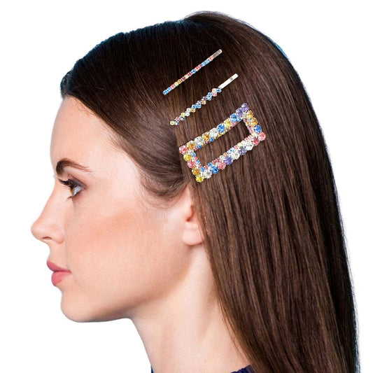 Multi Rhinestone Silver Hair Pin Set - Cowgirltops.com