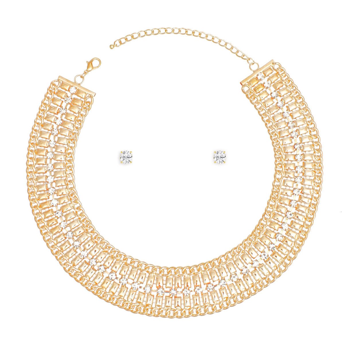 Necklace Gold Multi Link Rhinestone Collar Women - Cowgirltops.com