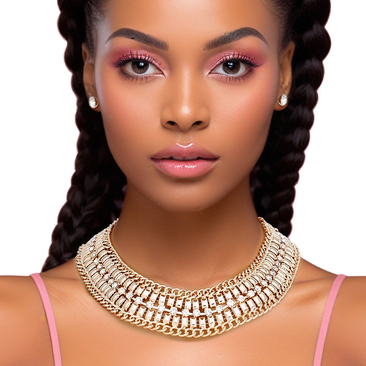 Necklace Gold Multi Link Rhinestone Collar Women - Cowgirltops.com