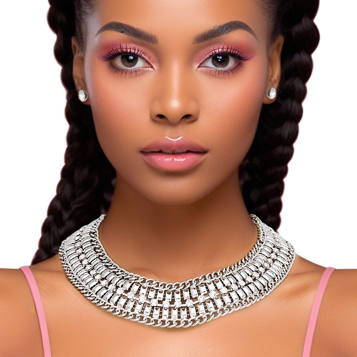 Necklace Silver Multi Link Rhinestone Collar Women - Cowgirltops.com