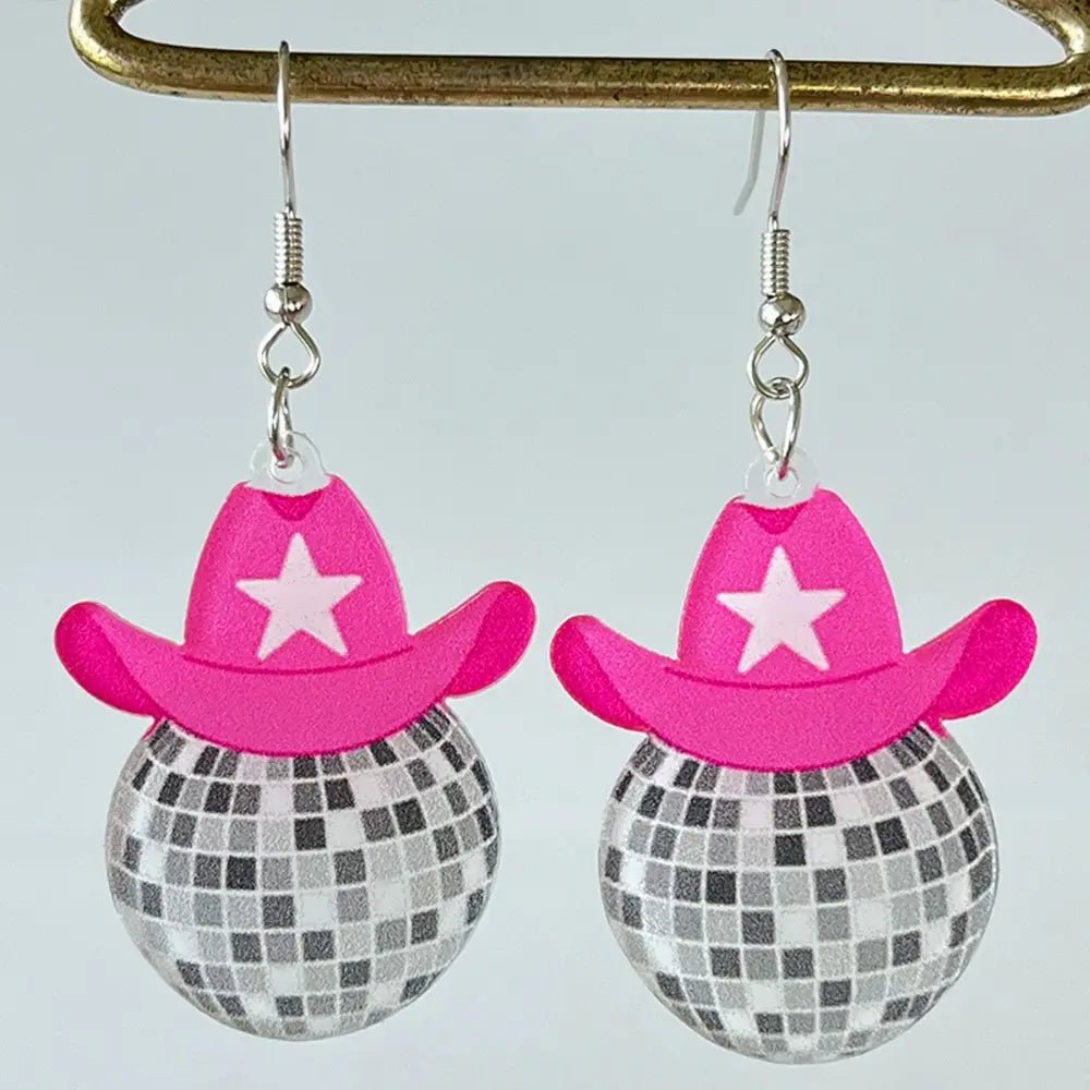 Pink Cowboy Disco Earrings – Retro Western Statement Jewellery - Cowgirltops.com