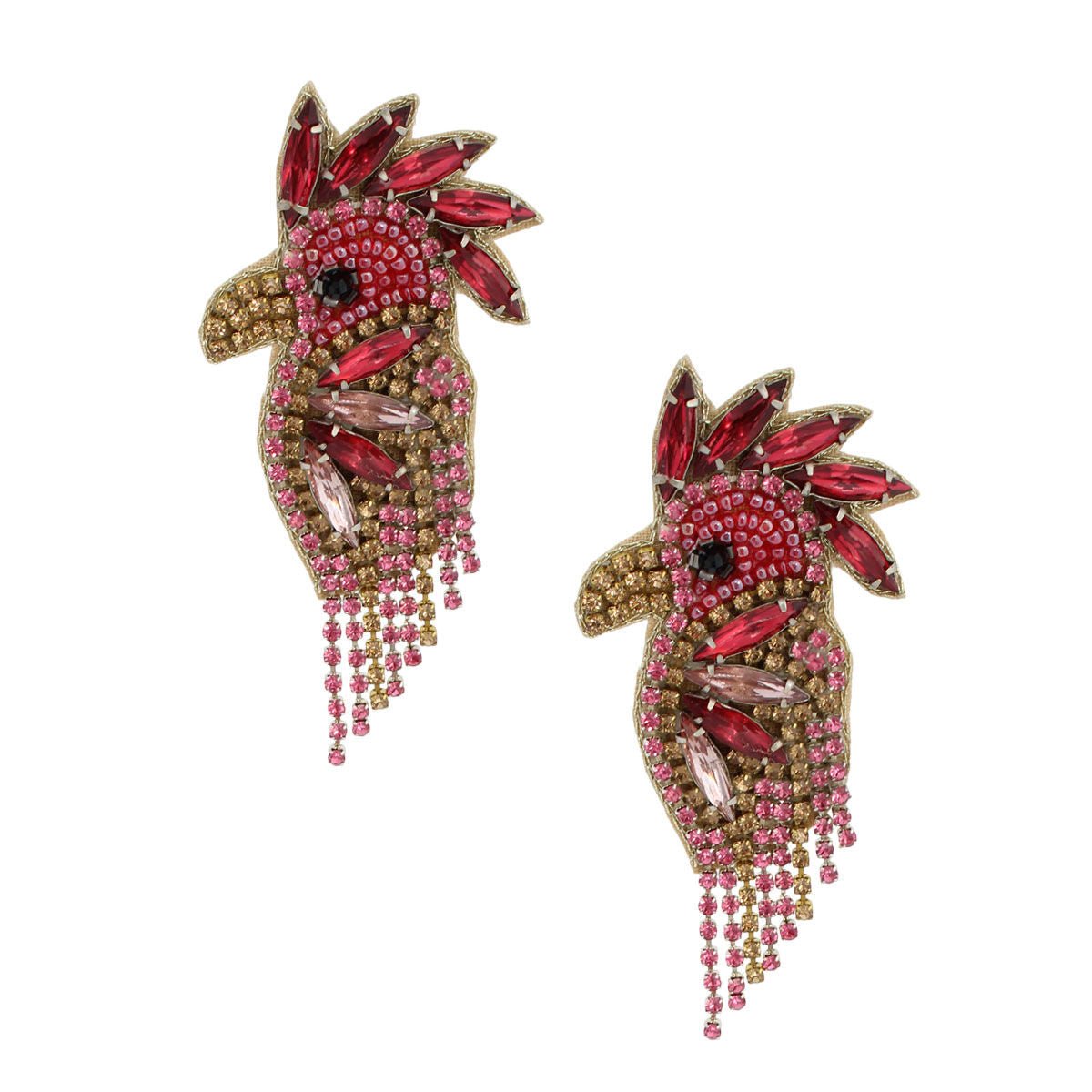 Pink Rhinestone and Bead Macaw Earrings - Cowgirltops.com