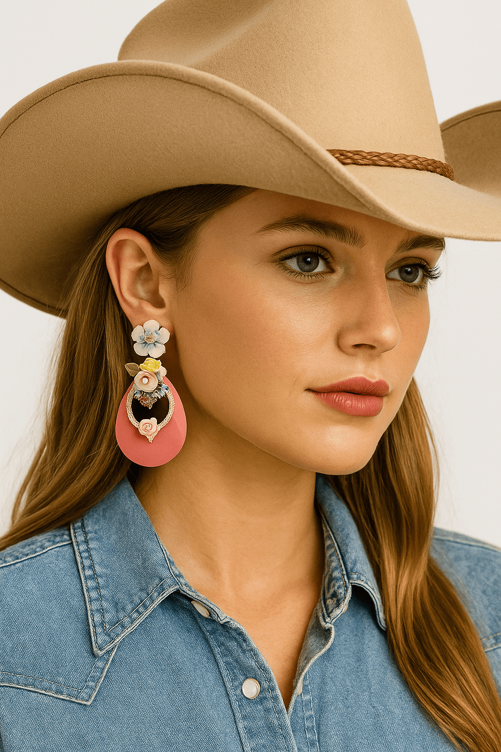 Pink Teardrop Earrings - Rhinestone & Flower - Cowgirltops.com