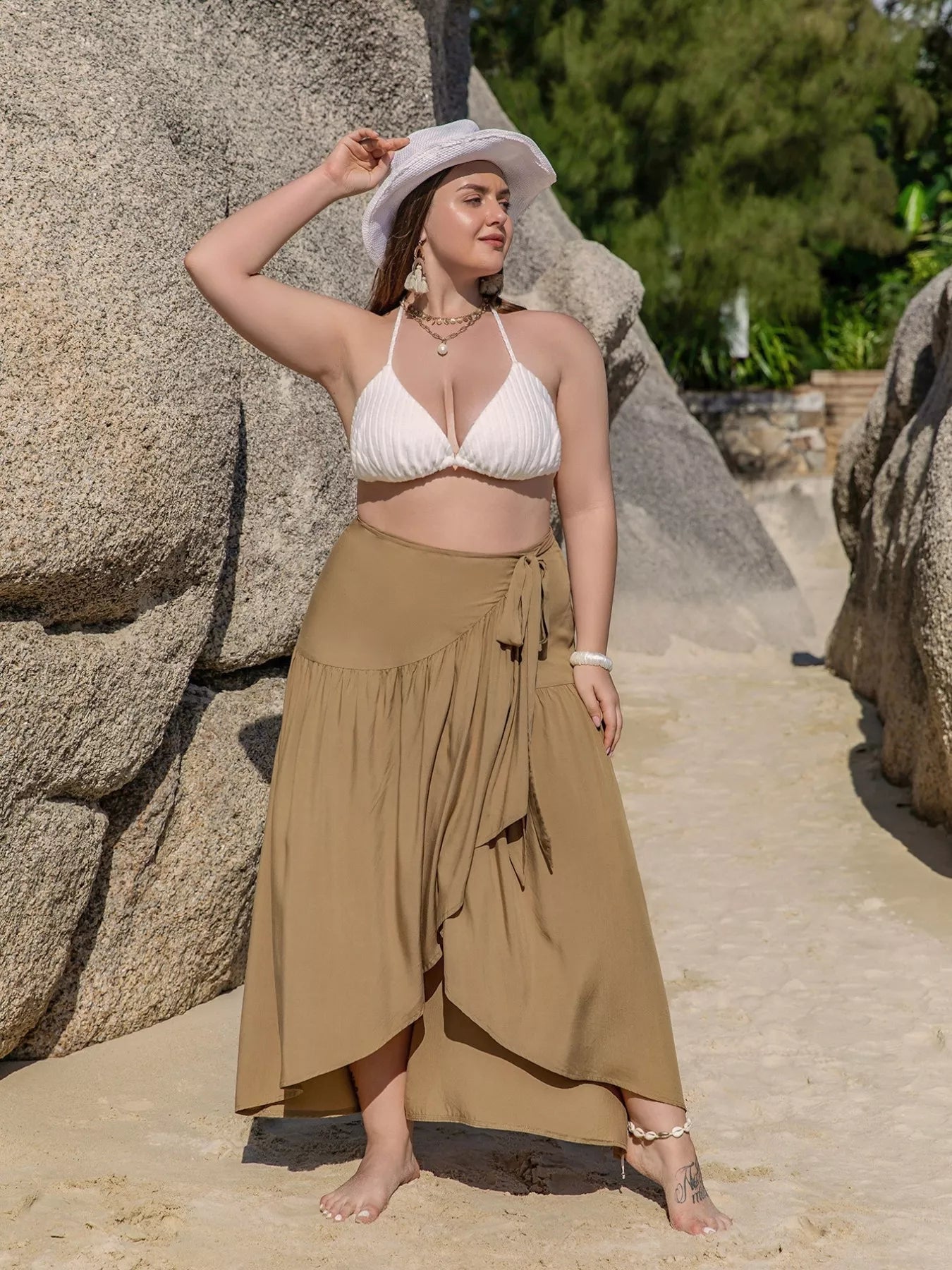 Plus Size High - Low Skirt with Tie Detail - Cowgirltops.com