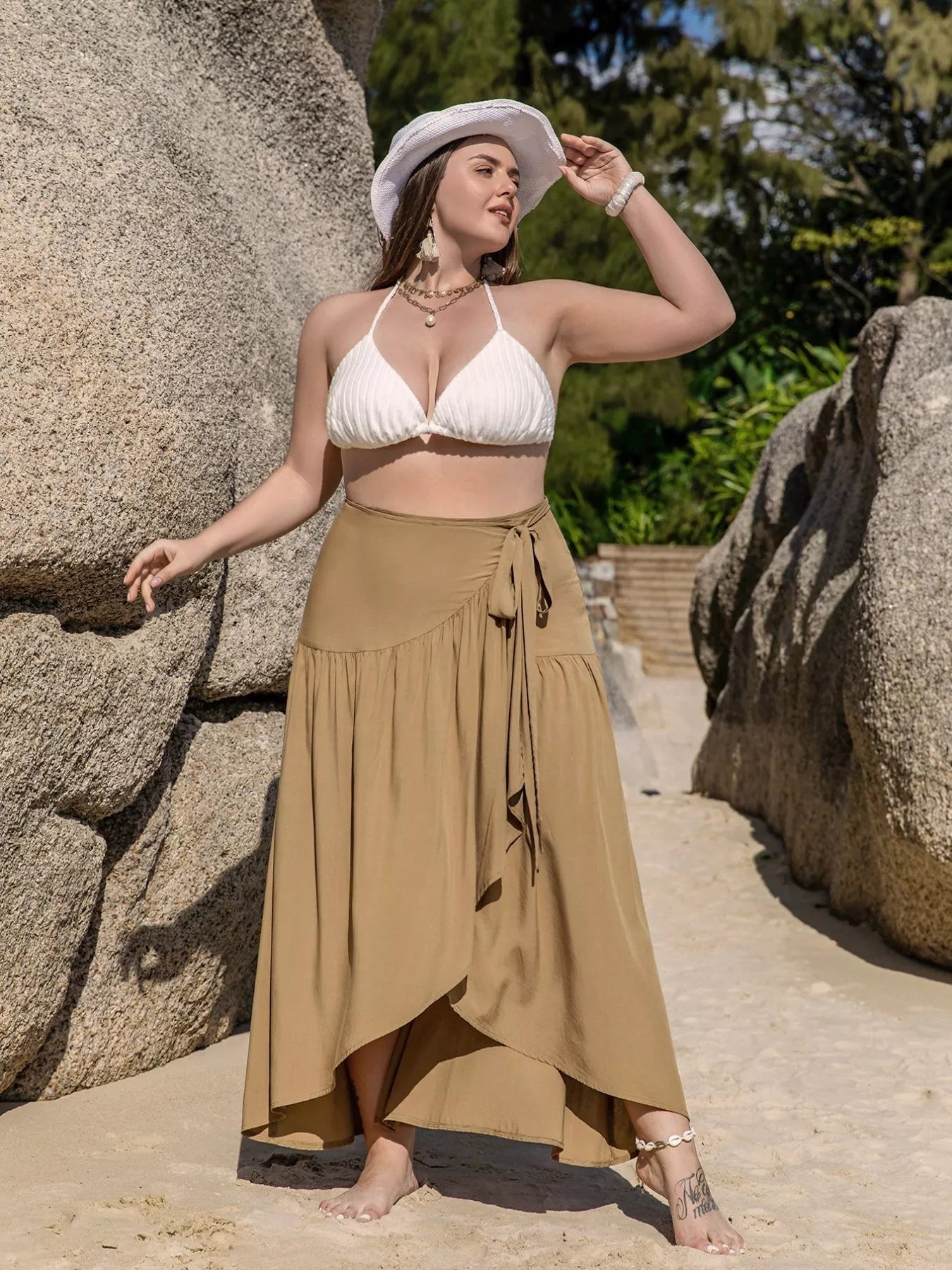 Plus Size High - Low Skirt with Tie Detail - Cowgirltops.com