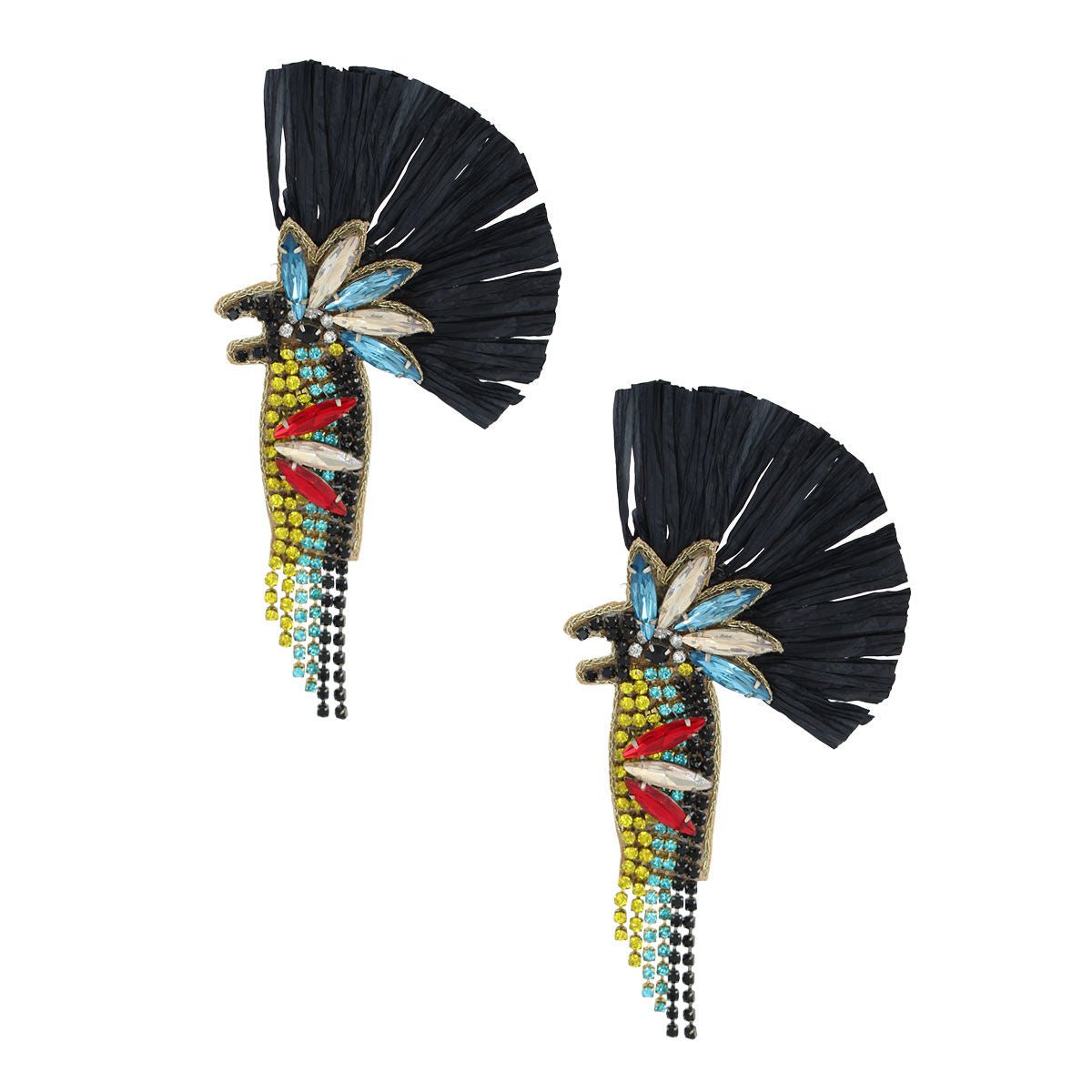Raffia and Rhinestone Macaw Earrings - Cowgirltops.com