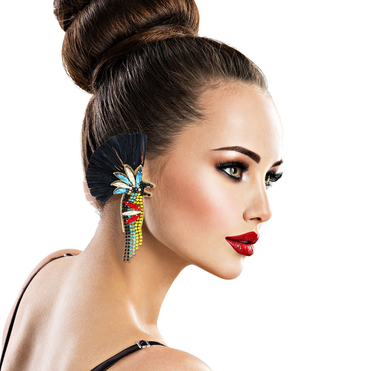 Raffia and Rhinestone Macaw Earrings - Cowgirltops.com