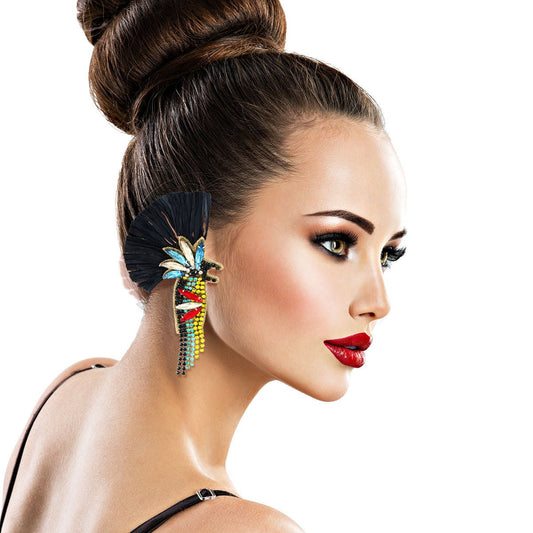 Raffia and Rhinestone Macaw Earrings - Cowgirltops.com