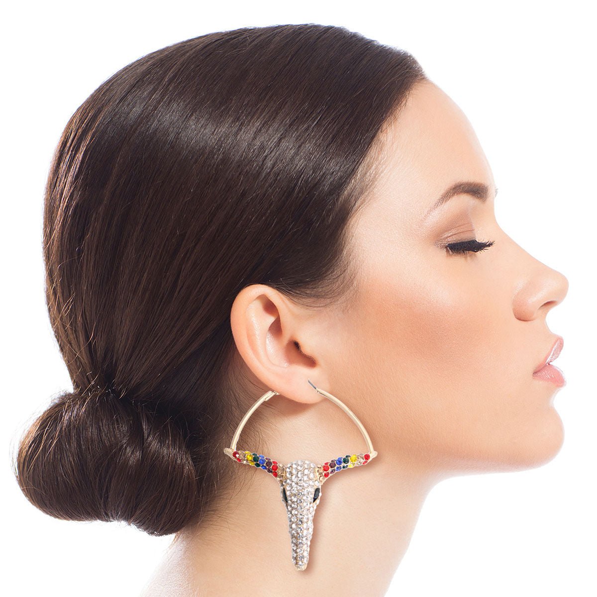 Rainbow Rhinestone Steer Hoops - Cowgirltops.com