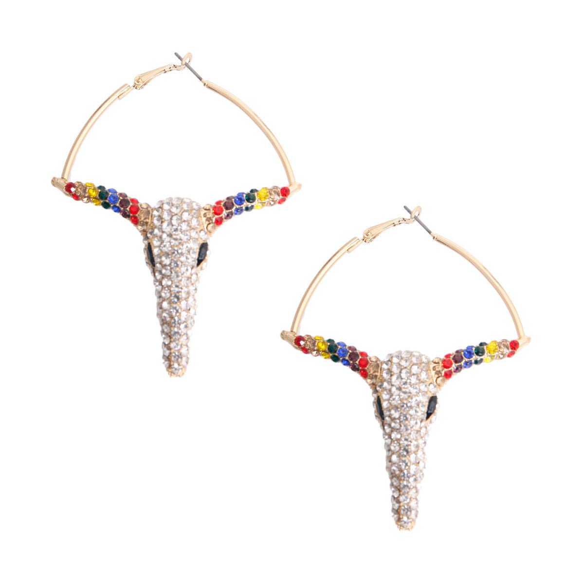 Rainbow Rhinestone Steer Hoops - Cowgirltops.com
