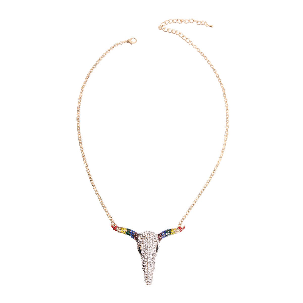 Rainbow Rhinestone Steer Necklace - Cowgirltops.com