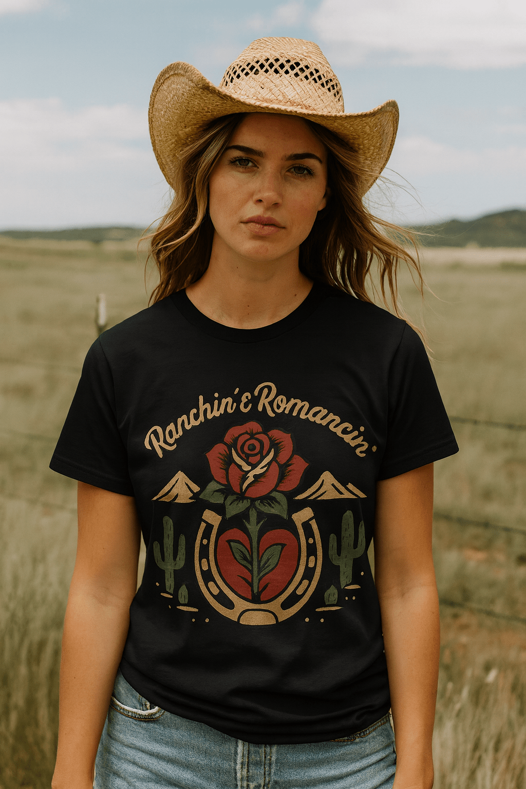 Ranchin' & Romancin' Womens T-Shirt - Cowgirltops.com