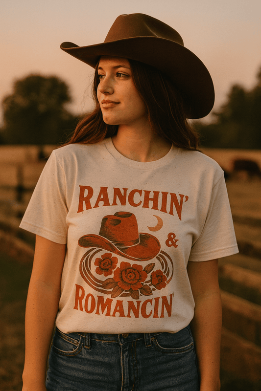 Ranchin’ & Romancin’ Womens Tee - Cowgirltops.com