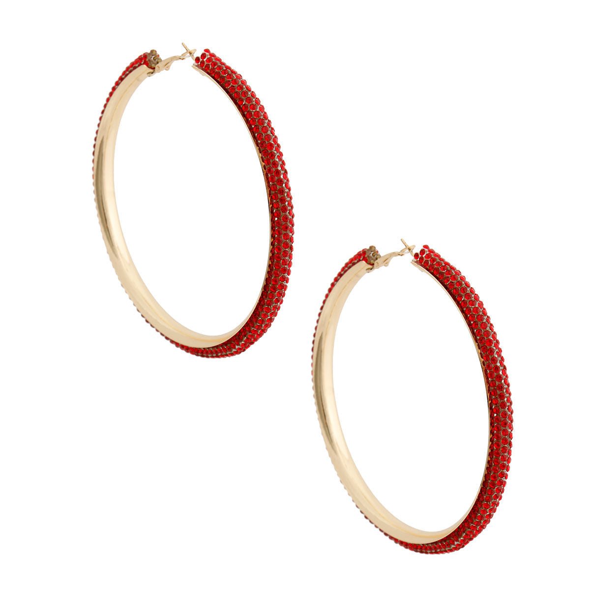 Red Gold Rhinestone Tube Hoops - Cowgirltops.com