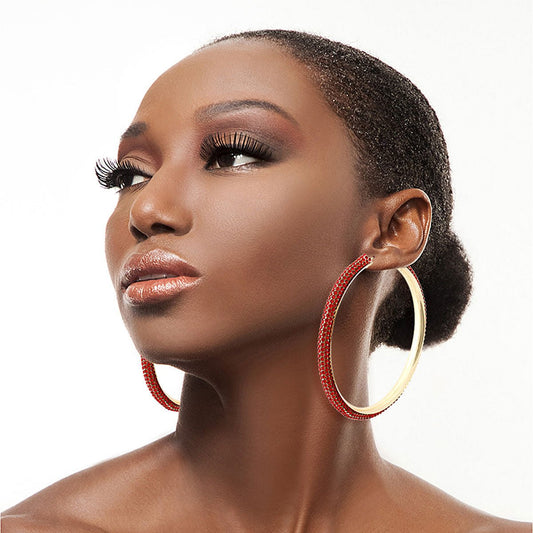 Red Gold Rhinestone Tube Hoops - Cowgirltops.com