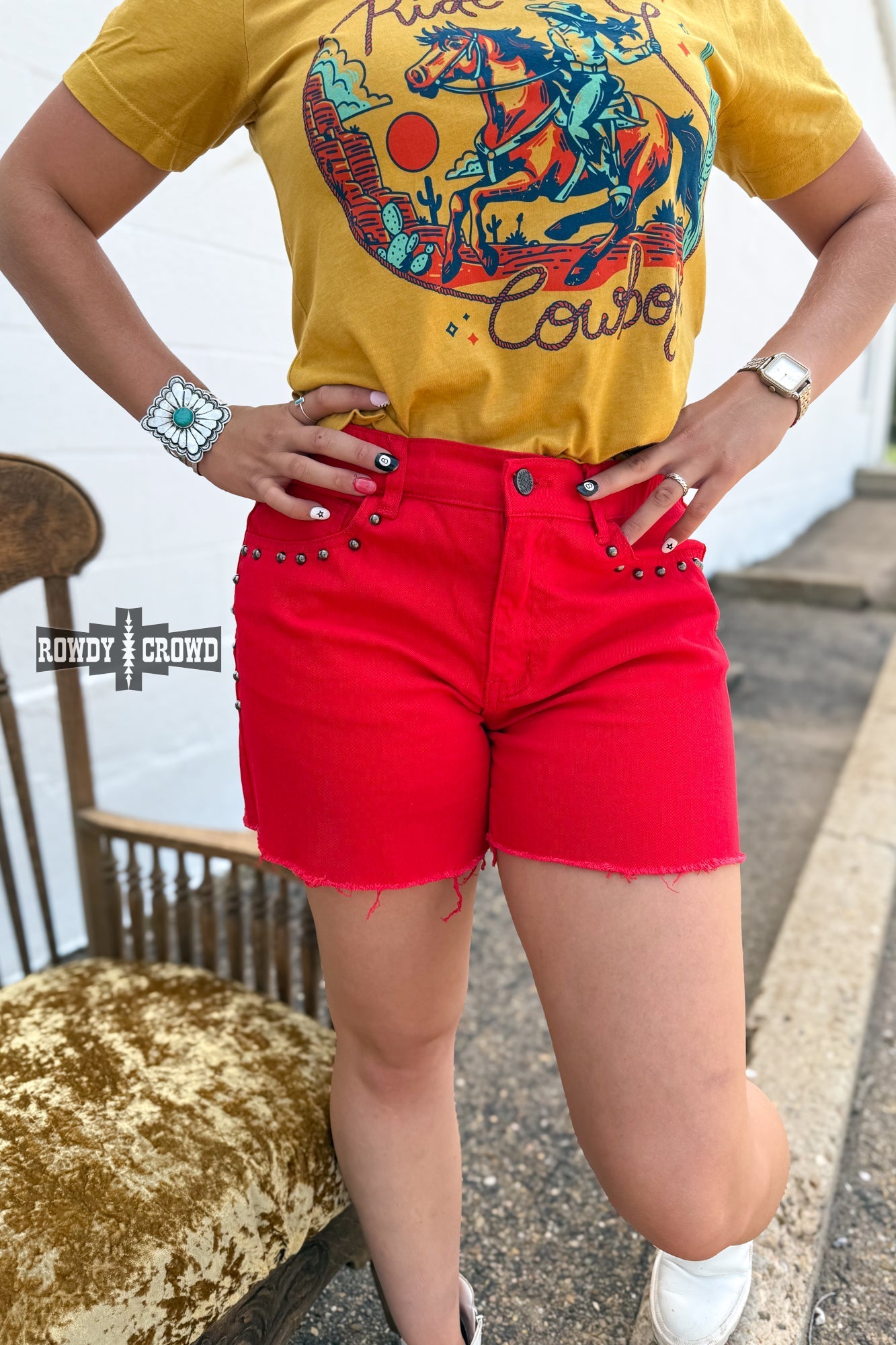 RED - Shenandoah Stud Shorts - Cowgirltops.com