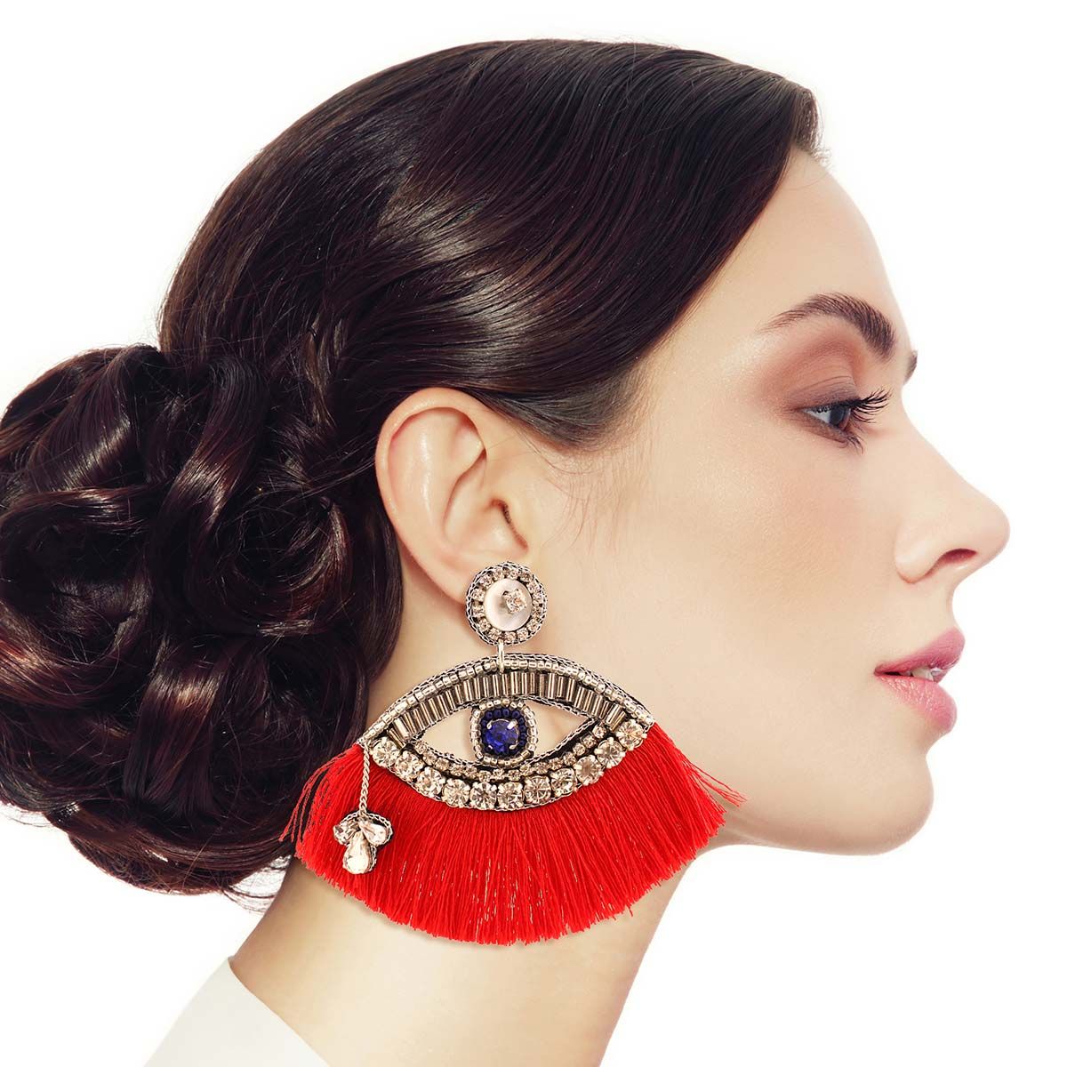 Red Tassel Rhinestone Eye Earrings - Cowgirltops.com