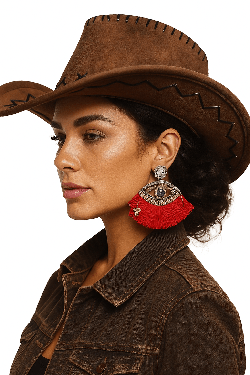 Red Tassel Rhinestone Eye Earrings - Cowgirltops.com