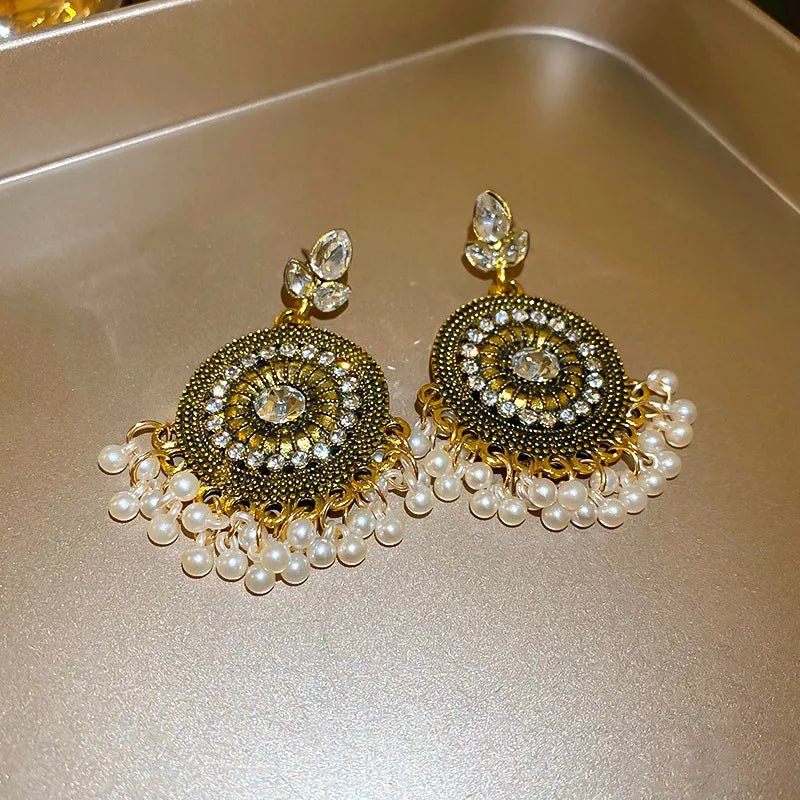 Rhinestone Alloy Bead Dangle Earrings - Cowgirltops.com