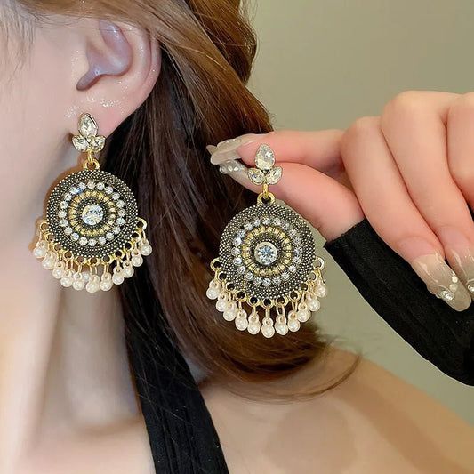 Rhinestone Alloy Bead Dangle Earrings - Cowgirltops.com