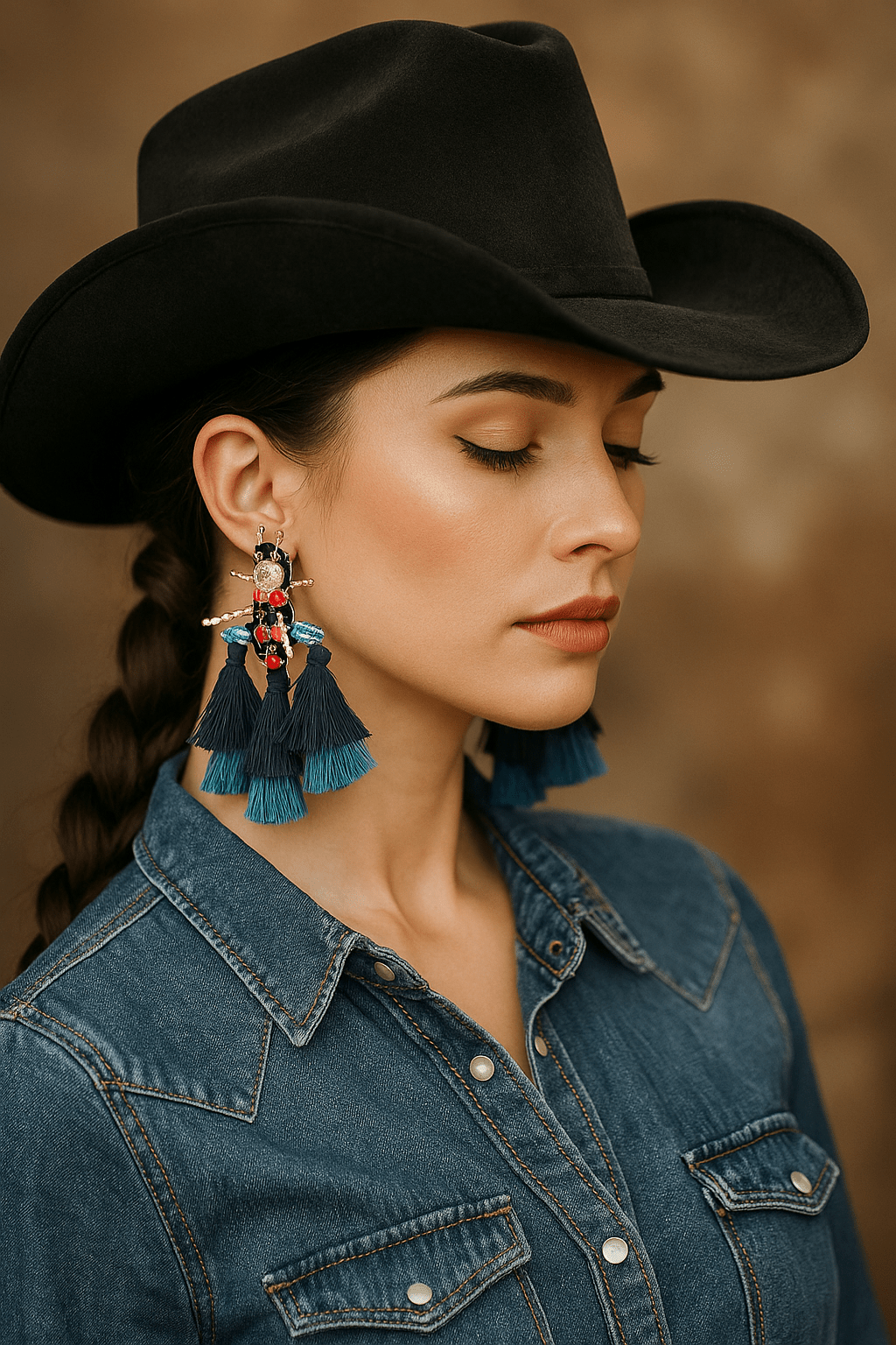 Rhinestone and Tassel Navy Bee Earrings - Cowgirltops.com