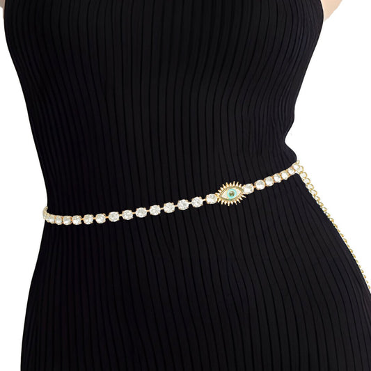 Rhinestone Belt Gold Evil Eye Chain Belt for Women - Cowgirltops.com