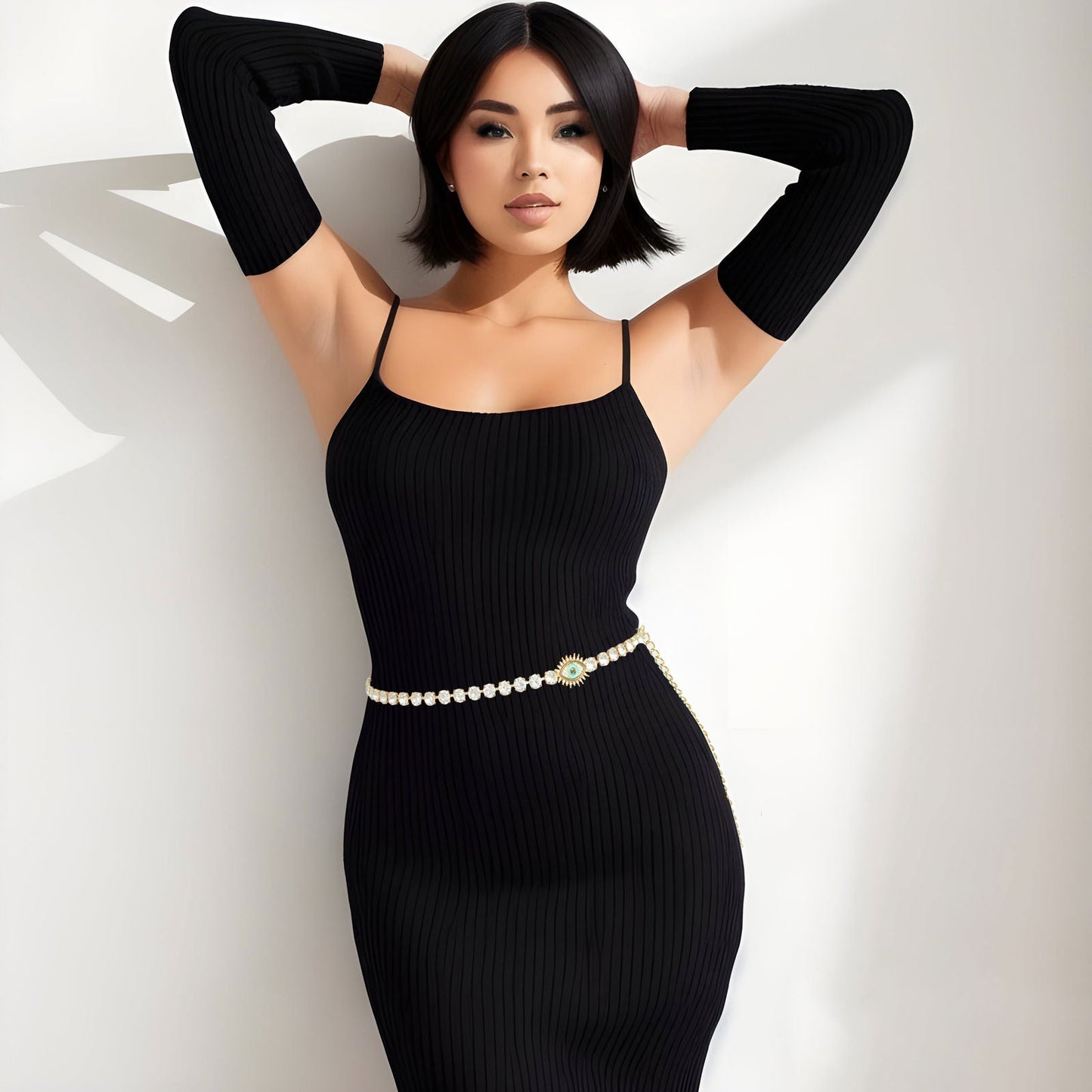 Rhinestone Belt Gold Evil Eye Chain Belt for Women - Cowgirltops.com