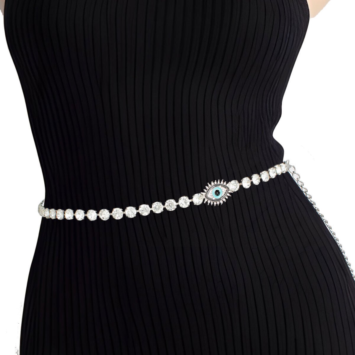 Rhinestone Belt Silver Evil Eye Chain for Women - Cowgirltops.com