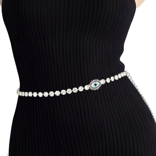 Rhinestone Belt Silver Evil Eye Chain for Women - Cowgirltops.com