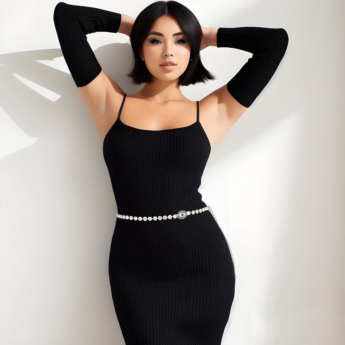 Rhinestone Belt Silver Evil Eye Chain for Women - Cowgirltops.com