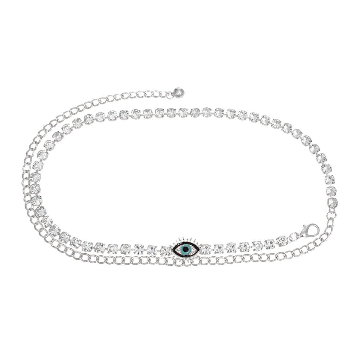 Rhinestone Belt Silver Evil Eye Chain for Women - Cowgirltops.com