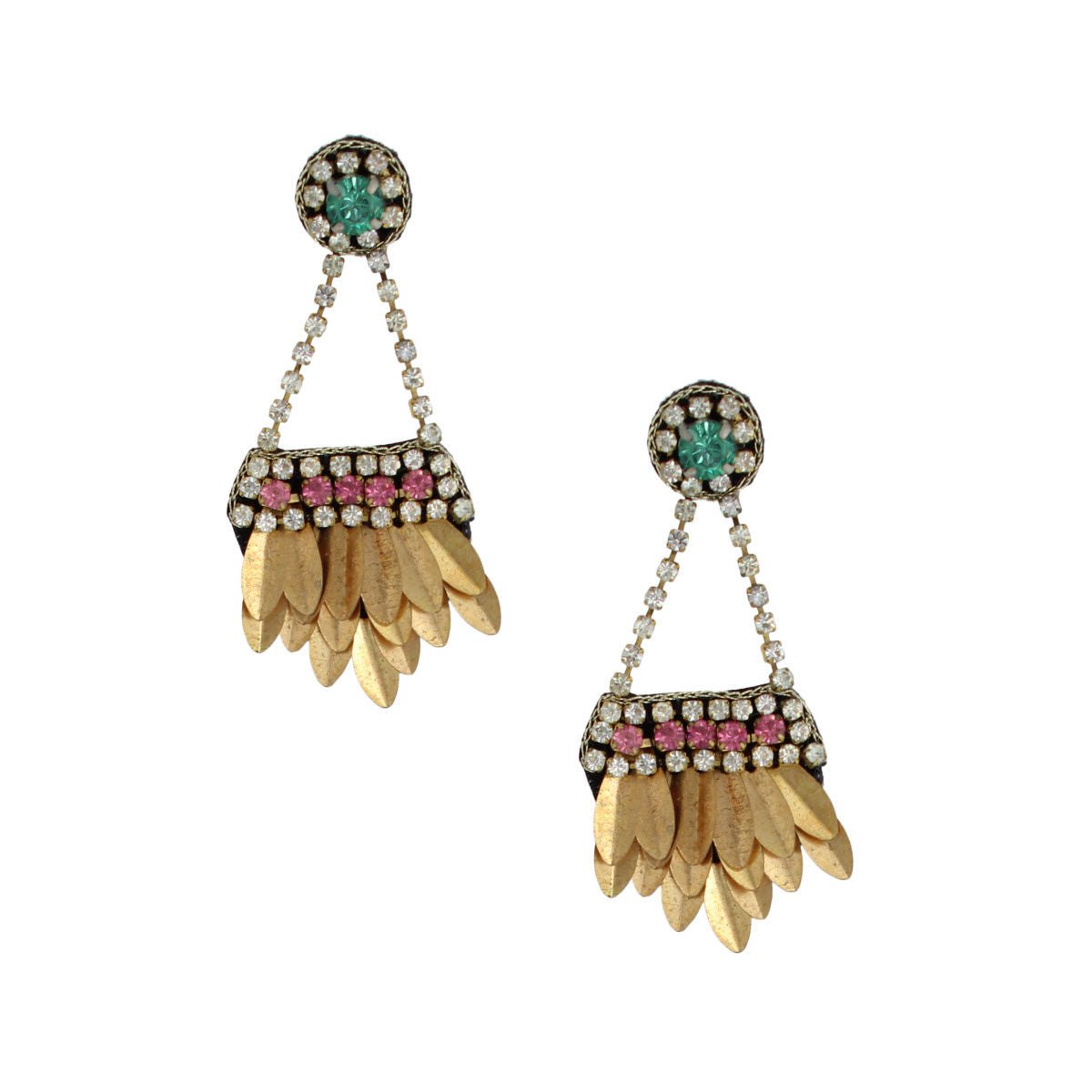 Rhinestone Hanging Leaves Earrings - Cowgirltops.com